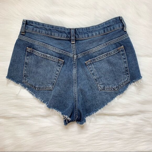Topshop Moto Kiri Jean Shorts High Rise Waist Denim Raw hem Blue Size 4 - Picture 10 of 11